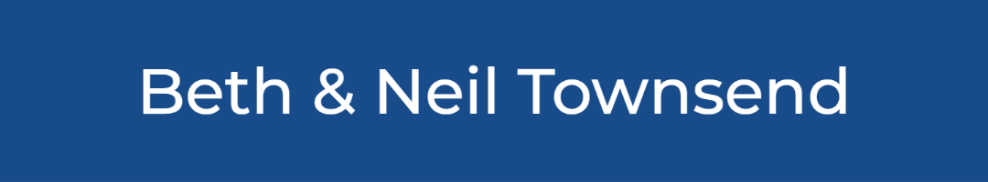 blue box with the words Beth and Neil Townsend in white centered inside