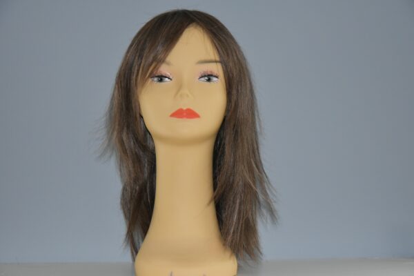 long brown wig on mannequin head