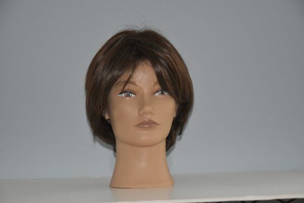 short brown wig on mannequin head