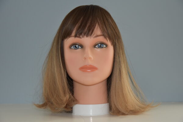 medium length blonde wig on mannequin head