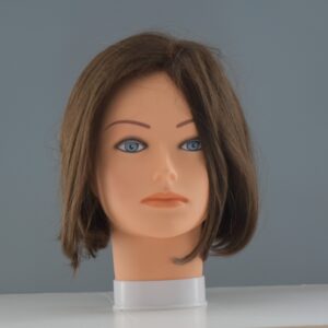 short brown synthetic wig on mannequin head