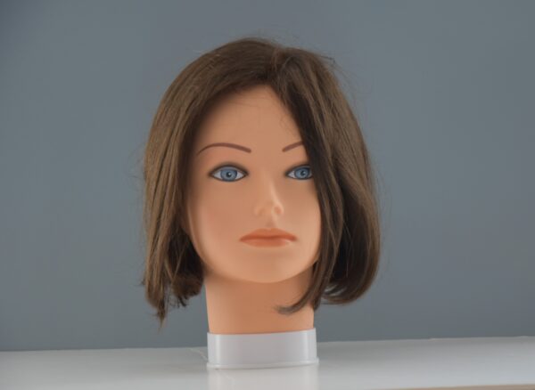 short brown synthetic wig on mannequin head