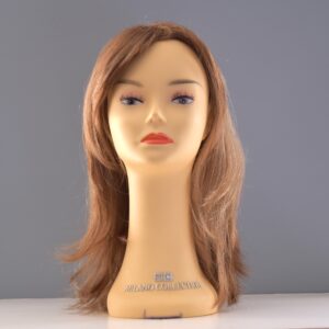 long blonde synthetic wig on mannequin head