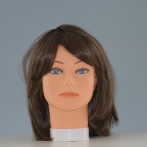 short brown synthetic wig on mannequin head