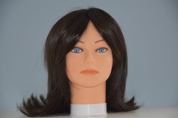 medium length synthetic wig on mannequin head