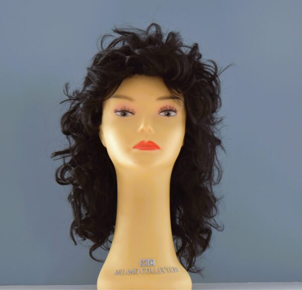 long black synthetic wig on mannequin head