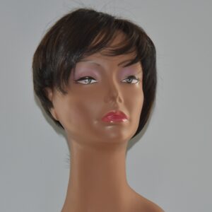 short black synthetic wig on mannequin head