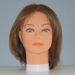 short brown synthetic wig on mannequin head