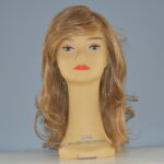 long blonde synthetic wig on mannequin head