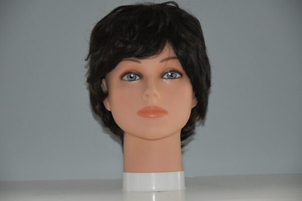 short black human hair wig on mannequin head