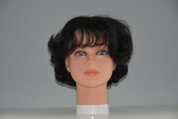 short black human hair wig on mannequin head