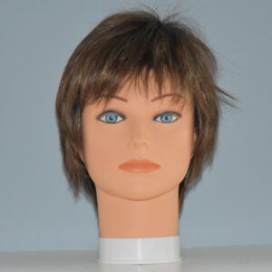 short brown synthetic wig on mannequin head