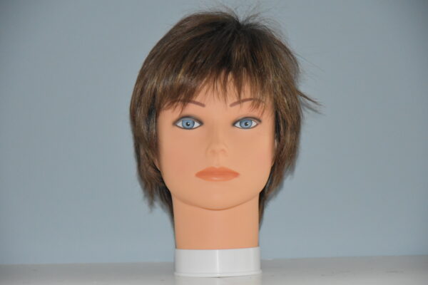 short brown synthetic wig on mannequin head