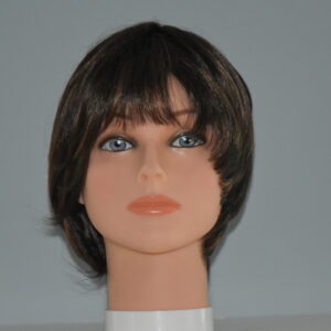 short brown synthetic wig on mannequin head