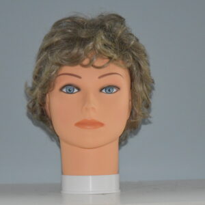 short gray synthetic wig on mannequin head