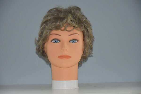 short gray synthetic wig on mannequin head