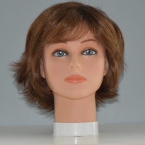 short brown synthetic wig on mannequin head