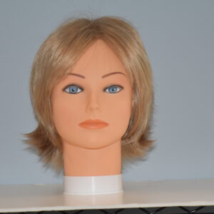 short blonde synthetic wig on mannequin head