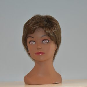 short brown synthetic wig on mannequin head