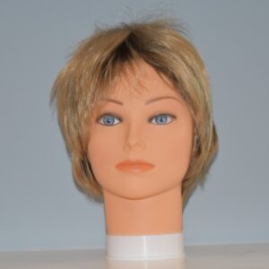 short blonde synthetic wig on mannequin head