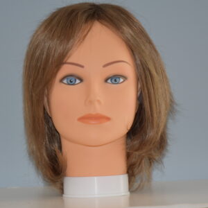 short brown synthetic wig on mannequin head
