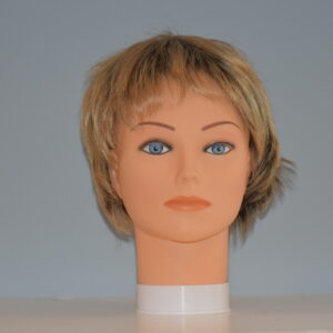 short blonde synthetic wig on mannequin head