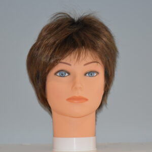 short brown synthetic wig on mannequin head