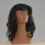 long black synthetic wig on mannequin head