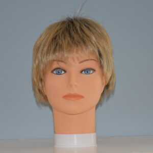 short blonde synthetic wig on mannequin head