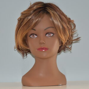 short brown synthetic wig on mannequin head