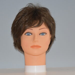 short brown synthetic wig on mannequin head