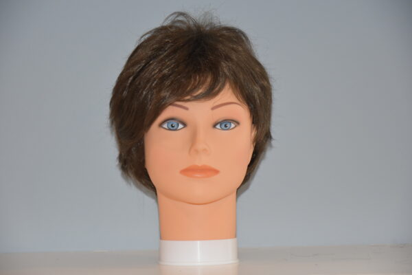 short brown synthetic wig on mannequin head