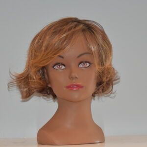short brown synthetic wig on mannequin head