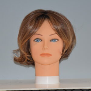 short brown synthetic wig on mannequin head