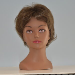 short brown synthetic wig on mannequin head