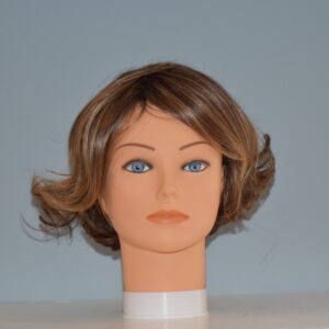short brown synthetic wig on mannequin head