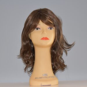 long brown synthetic ig on mannequin head