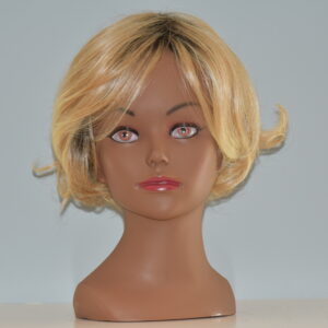 short blonde synthetic wig on mannequin head