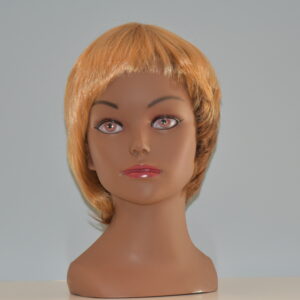 short blonde synthetic wig on mannequin head