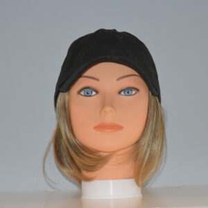 short blonde with attached to hat