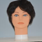 short black synthetic wig on mannequin head