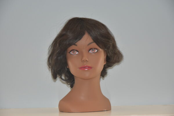 short black human hair wig on mannequin head
