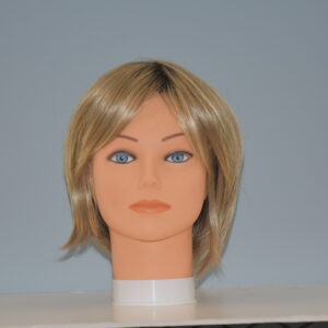 short blonde synthetic wig on mannequin head