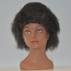 short black synthetic wig on mannequin head