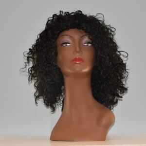 long black synthetic wig on mannequin head