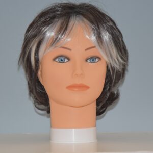 short grey synthetic wig on mannequin head