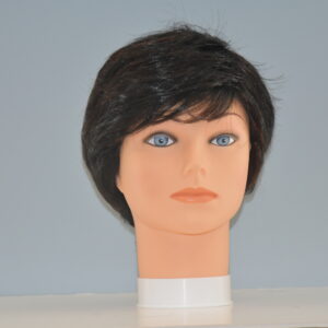 short black synthetic wig on mannequin head