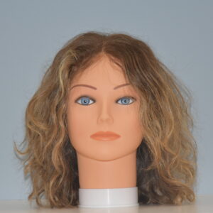 medium length brown synthetic wig on mannequin head