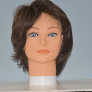 short brown synthetic wig on mannequin head