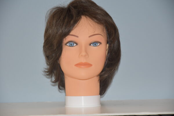 short brown synthetic wig on mannequin head